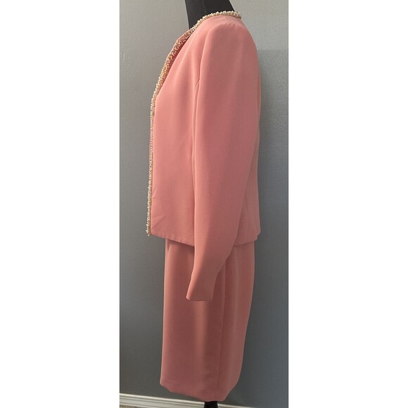 Kasper Womens 8P Formal 3 Piece Skirt Suit Beaded Trim Jacket Peach Outfit EUC - Picture 4 of 8
